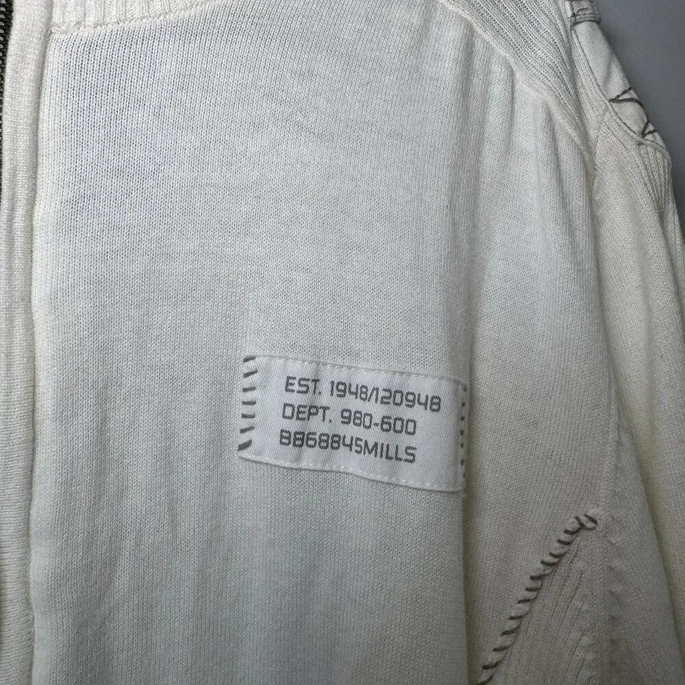 Vintage Men's Buckle Grunge Cream/Off White Cotton Ribbed Zip Up Sweater Sz Lg